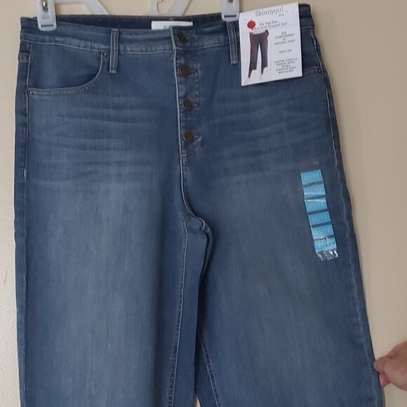Skinnygirl  High Rise Button Front Cropped Jeans Wide Leg - Picture 1 of 9